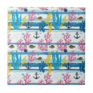 Carreau Motif aquarelle nautique rétro (2)