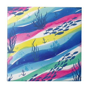 Carreau Motif aquarelle nautique rétro (3)