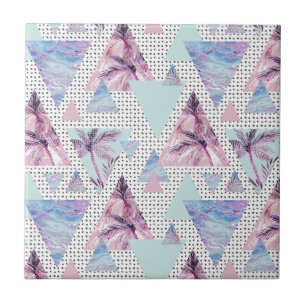 Carreau Motif Aquarelle rose et bleu palmier