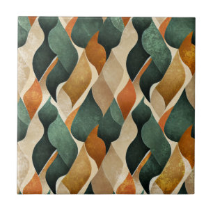 Carreau Motif Art Déco Élégant en Vert Foncé et Or