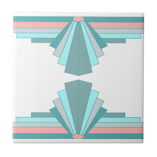 Carreau Motif Art Déco en Turquoise & Pêche (Devant)