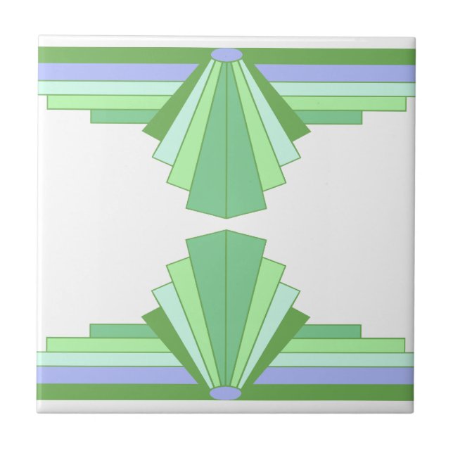 Carreau Motif Art Déco en Vert & Bleu (Devant)