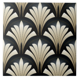 Carreau Motif Art déco, Feuille noir et beige