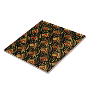 Carreau Motif Art déco or et rouge sur noir