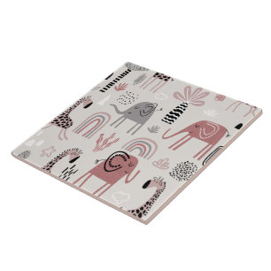 Carreau motif avec de mignons éléphants et girafes géant