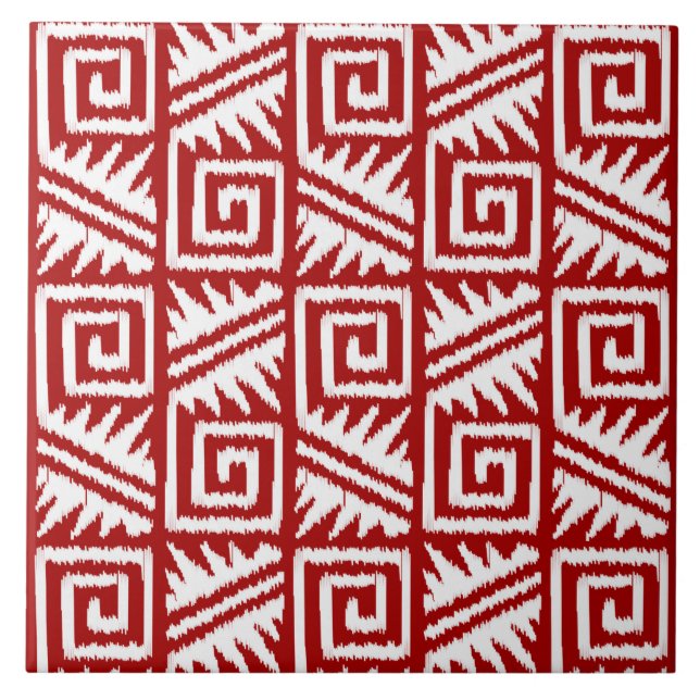 Carreau Motif aztèque d'Ikat - rouge foncé et blanc (Devant)