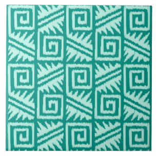 Carreau Motif aztèque d'Ikat - turquoise et Aqua