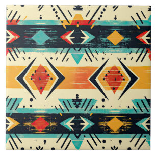 Carreau Motif aztèque rétro géométrique abstrait sarcelle 
