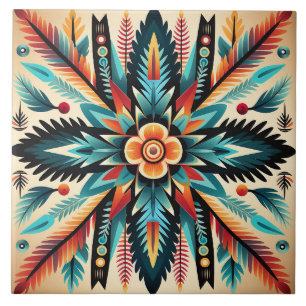 Carreau Motif aztèque tribal géométrique abstrait orange