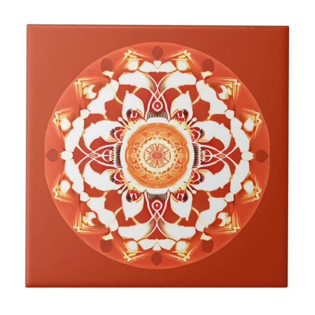 Carreau Motif Batik Mandala en rouge rouille (Devant)