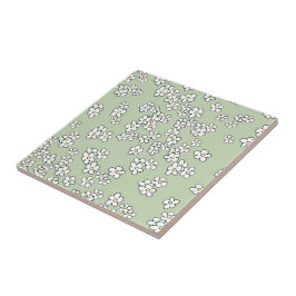 Carreau Motif blanc marguerite sur vert doux