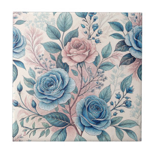 Carreau Motif bleu et rose sur blanc doux