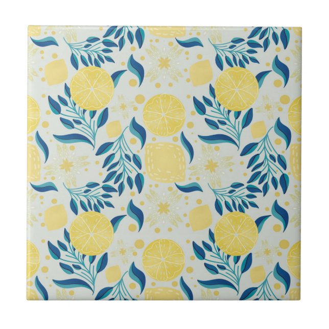 Carreau Motif botanique couleur citron gris (Devant)