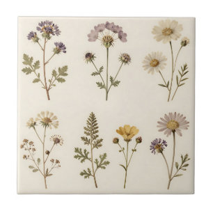 Carreau Motif botanique de fleurs sauvages pressées vintag