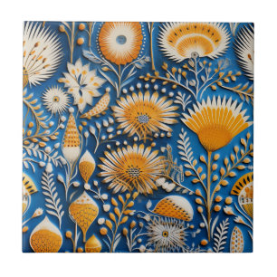 Carreau Motif botanique d'oiseaux exotiques de Chinoiserie