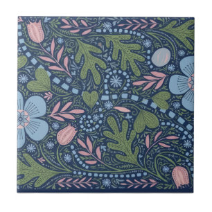 Carreau Motif botanique floral élégant d'art folklorique v