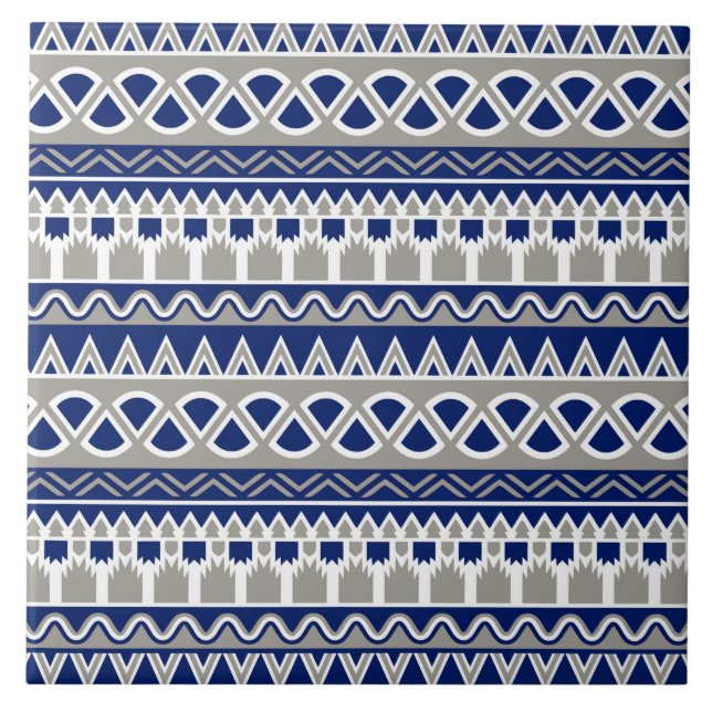 Carreau motif carrelé bleu gris aztèque (Devant)