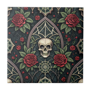 Carreau Motif céleste floral crâne gothique (3)