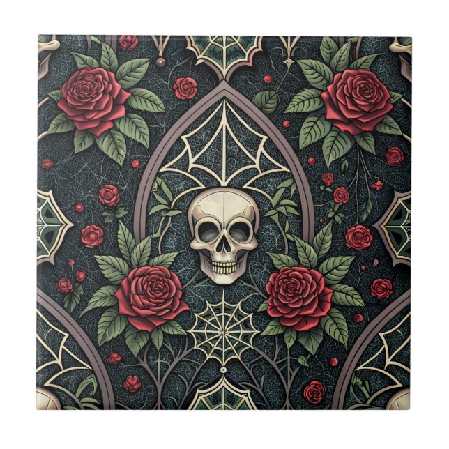 Carreau Motif céleste floral crâne gothique (3) (Devant)
