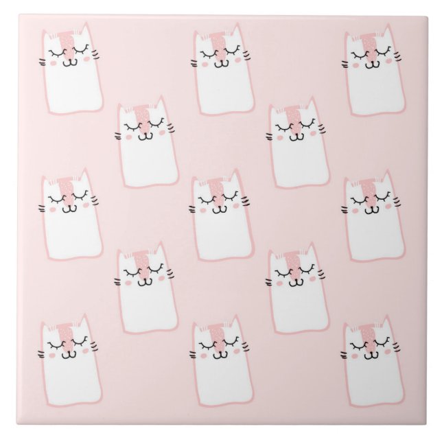 Carreau Motif chat chaton mignon dormant (Devant)