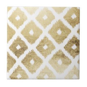 Carreau Motif chic moderne d'ikat de feuille d'or de faux