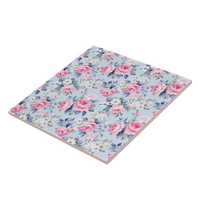 Carreau Motif Chic Pastel Pink Roses Shabby (Côté)