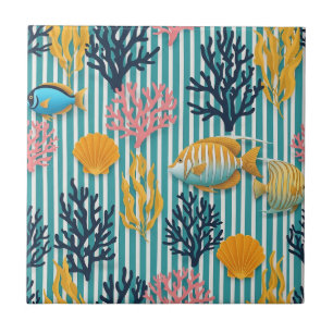 Carreau Motif coloré de la vie marine côtière (12)