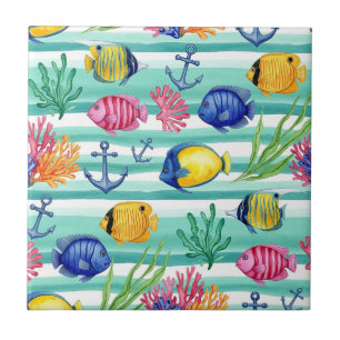Carreau Motif coloré de la vie marine côtière (5)