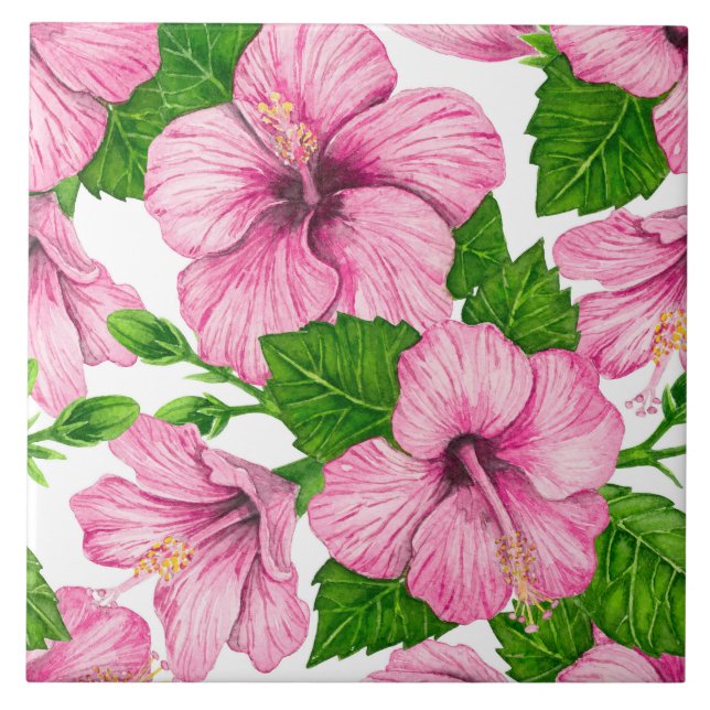 Carreau Motif d'aquarelle d'hibiscus rose (Devant)