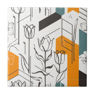 Carreau Motif d'art en ligne de tulipe géométrique moderne