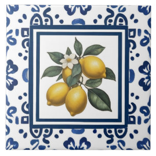 Carreau Motif d'art folklorique tribal bleu et blanc aux c