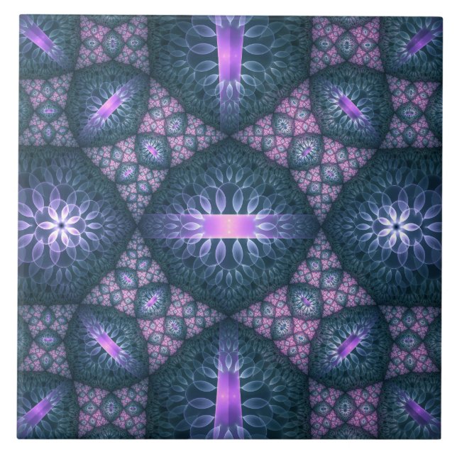 Carreau motif d'art fractal 3D Turquoise violet rose (Devant)