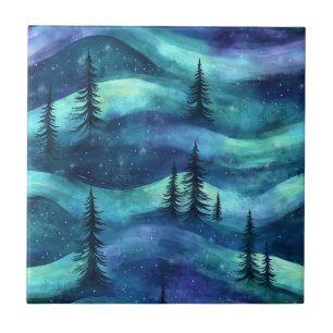 Carreau Motif d'aurore de forêt hivernale