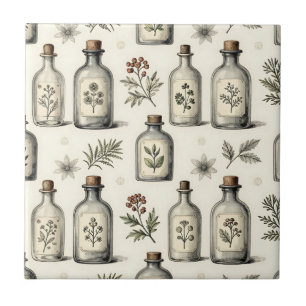 Carreau Motif de bocaux d'herbes d'apothicaire vintage