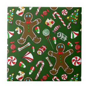 Carreau Motif de bonbon en pain d'épices festif vert ludiq
