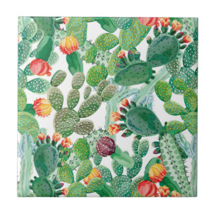 Carreau Motif de cactus d'aquarelle