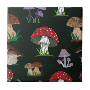 Carreau Motif de champignons sur vert foncé