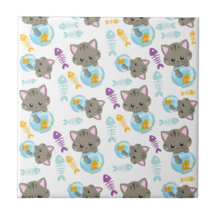 Carreau Motif De Chats, Chats Mignons, Chatons, Poisson