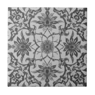 Carreau Motif de Chinois de Nouveau d'art - gris argenté