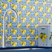 Motif de citron méditerranéen bleu blanc