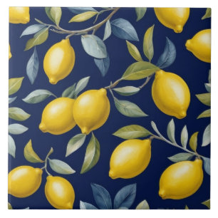 Carreau Motif de citron sur bleu marine foncé