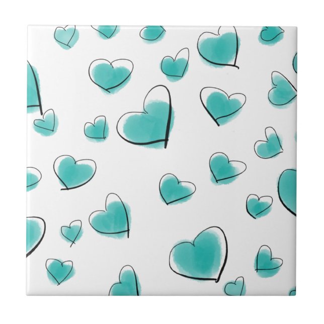 Carreau Motif de coeur d'aquarelle mignonne (Devant)