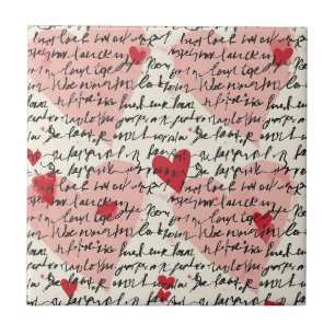 Carreau Motif de cœur moderne avec fond de script (14)