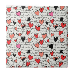 Carreau Motif de cœur moderne avec fond de script (15)