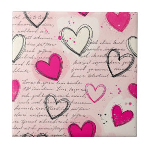 Carreau Motif de cœur moderne avec fond de script (18)