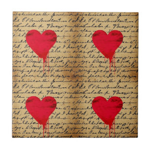 Carreau Motif de cœur moderne avec fond de script (3)