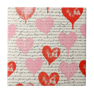 Carreau Motif de cœur moderne avec fond de script (7)