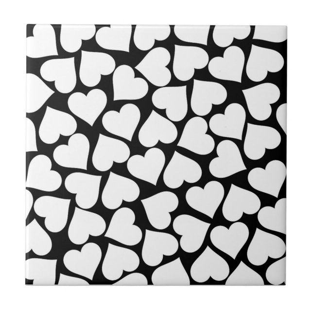 Carreau Motif de coeur noir et blanc rétro (Devant)