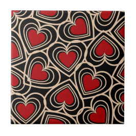 Carreau Motif de coeur simple Noir et Rouge
