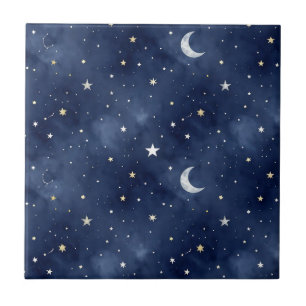 Carreau Motif de constellations lunaires de nuit étoilée